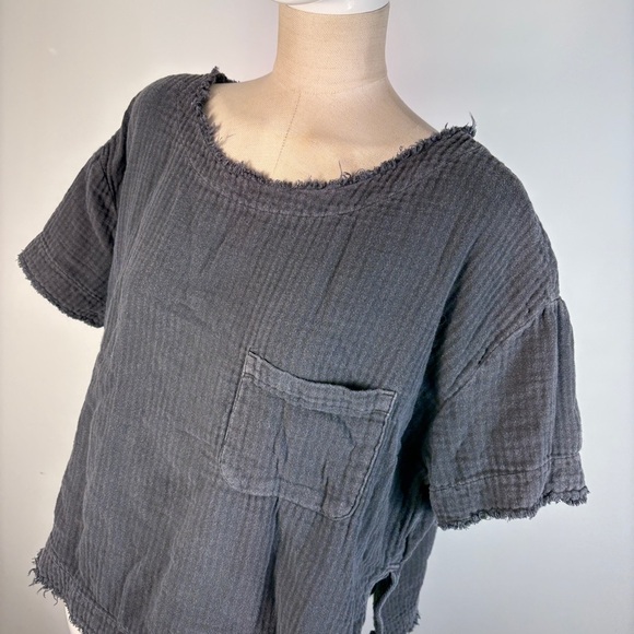 ❤️ Free People Palo Alto Pocket Tee - Dark Grey Gauze Raw Hem S - Picture 4 of 10